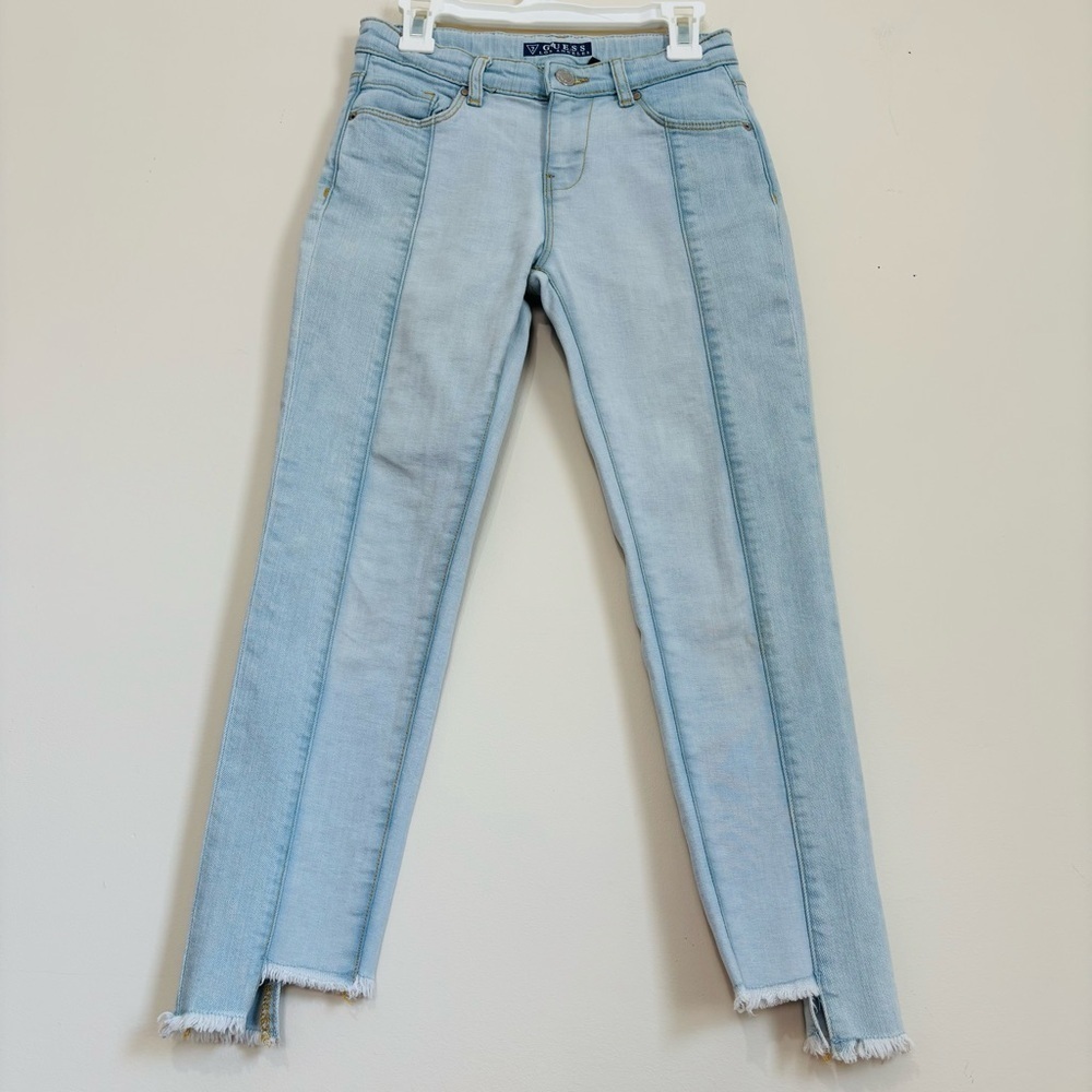 Guess big girls two tone denim blue high low raw hem preppy jeans